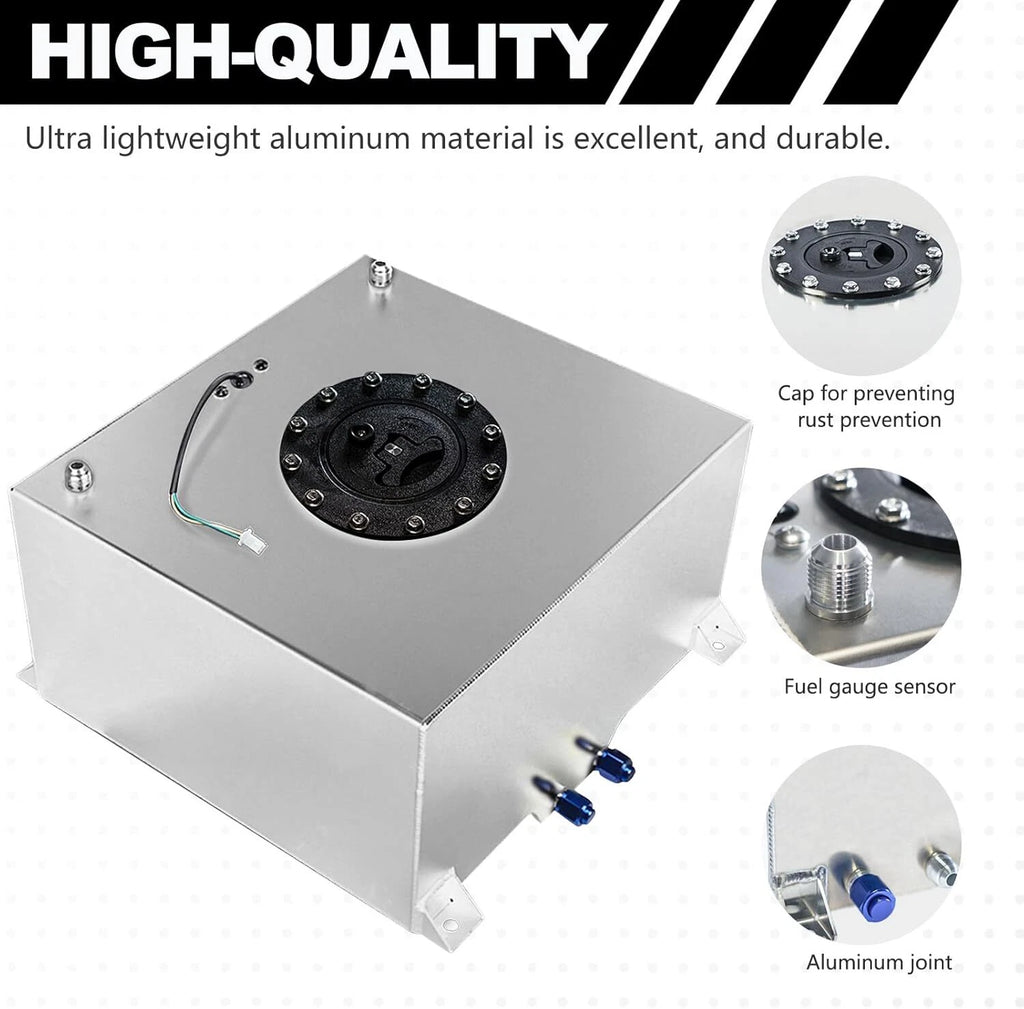 10 Gallon Aluminum Fuel Cell Gas Tank with Cap, Level Sender, Nylon Line for Universal