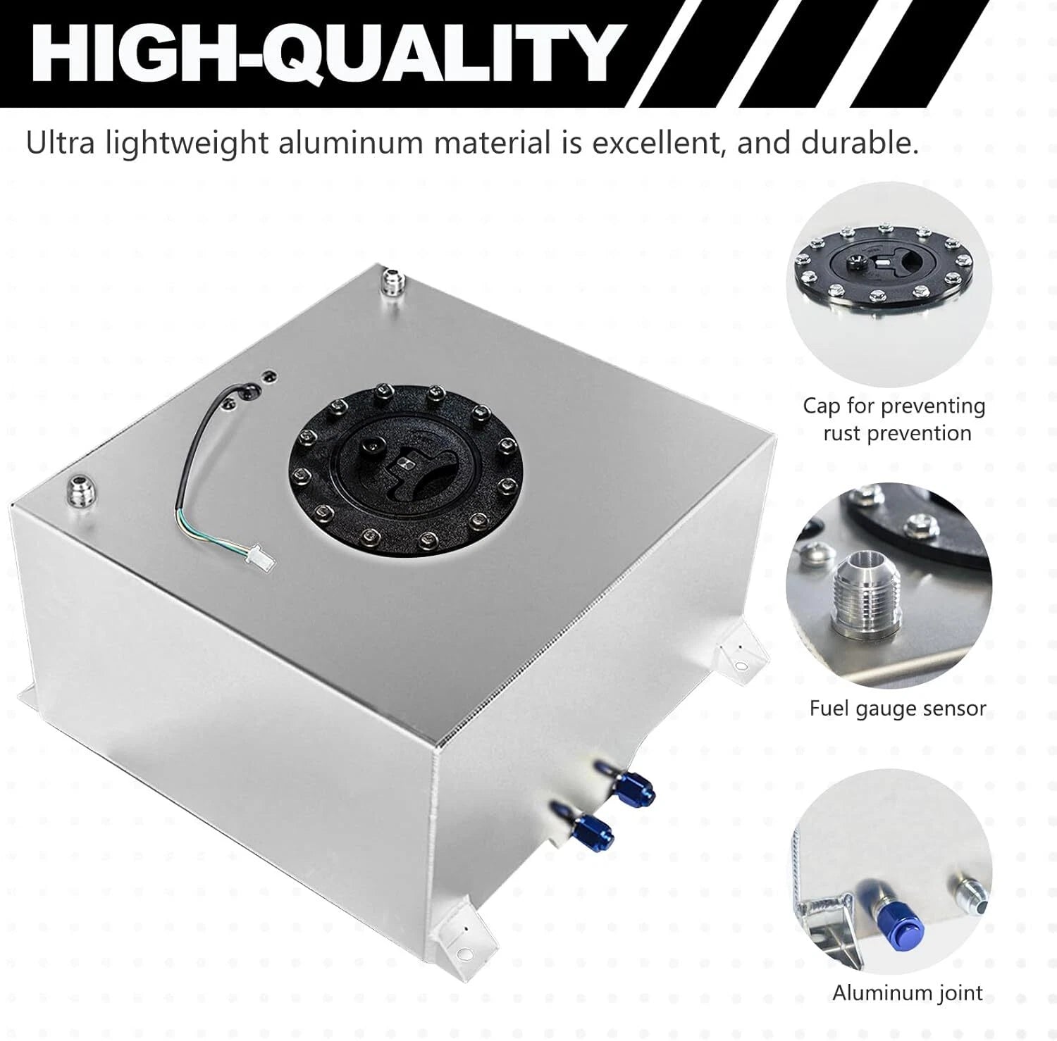 10 Gallon Aluminum Fuel Cell Gas Tank with Cap, Level Sender, Nylon Line for Universal