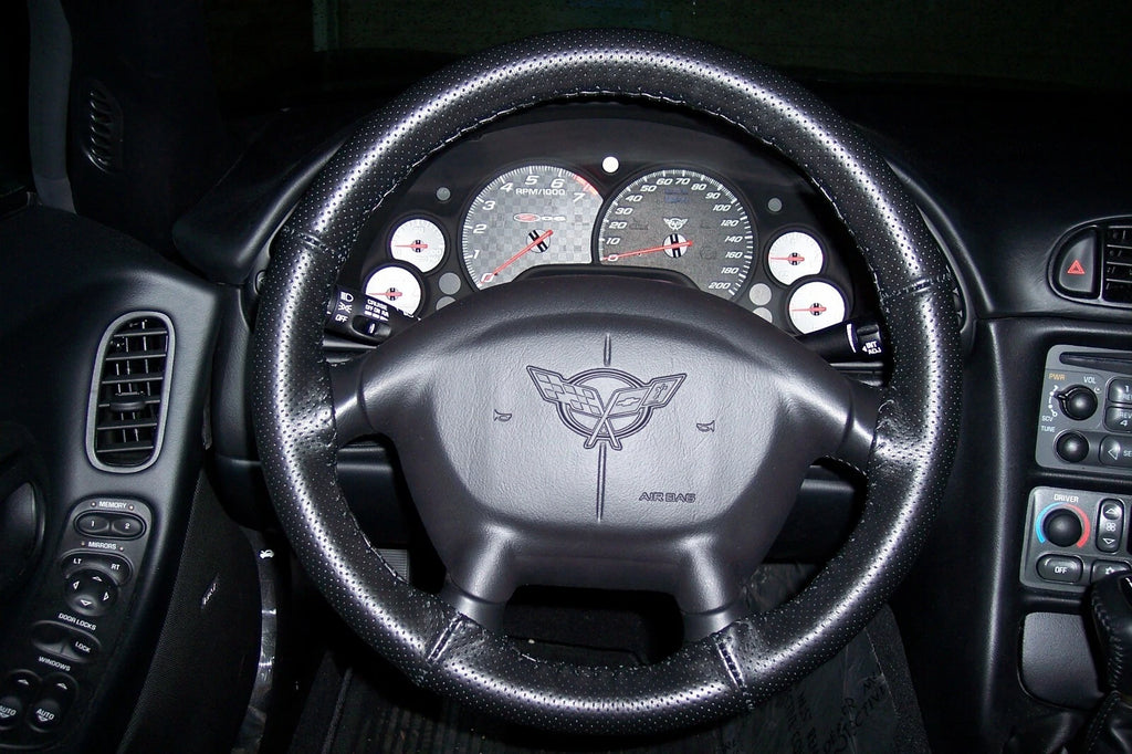 Black Perforated Leather Steering Wheel Cover AXX for Ford (2000–2020)