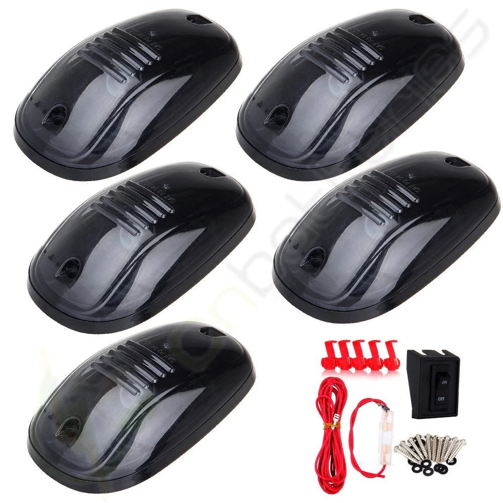5pcs Cab Marker Roof Light Smoke Cover + Base + Wiring Pack for Dodge Ram (2003–2018)