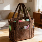 Roomy Corduroy Tote Yarn Storage Bag with Multiple Pockets