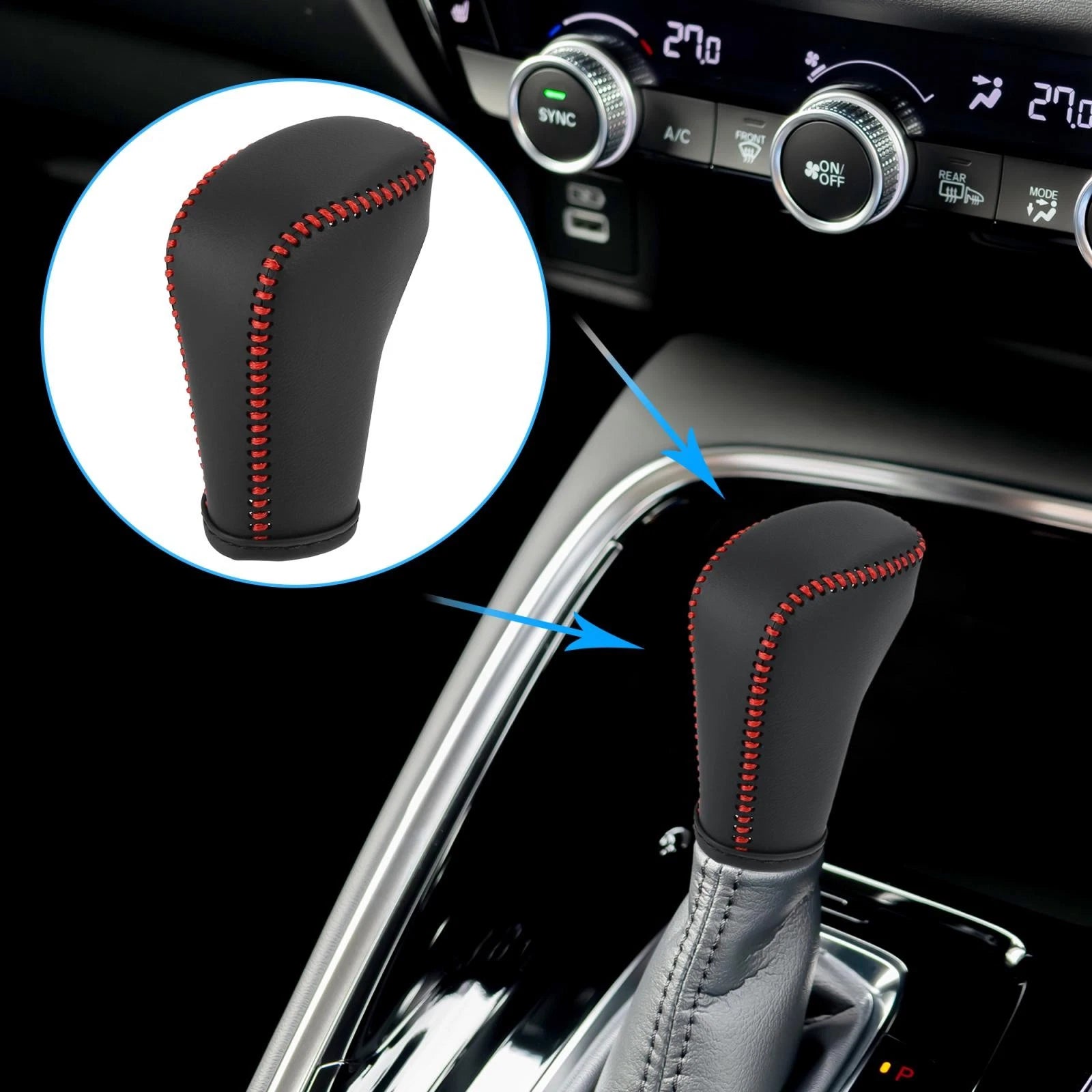 Shift Knob Cover for Honda Accord (2018–2022) - Black with Red Stitches