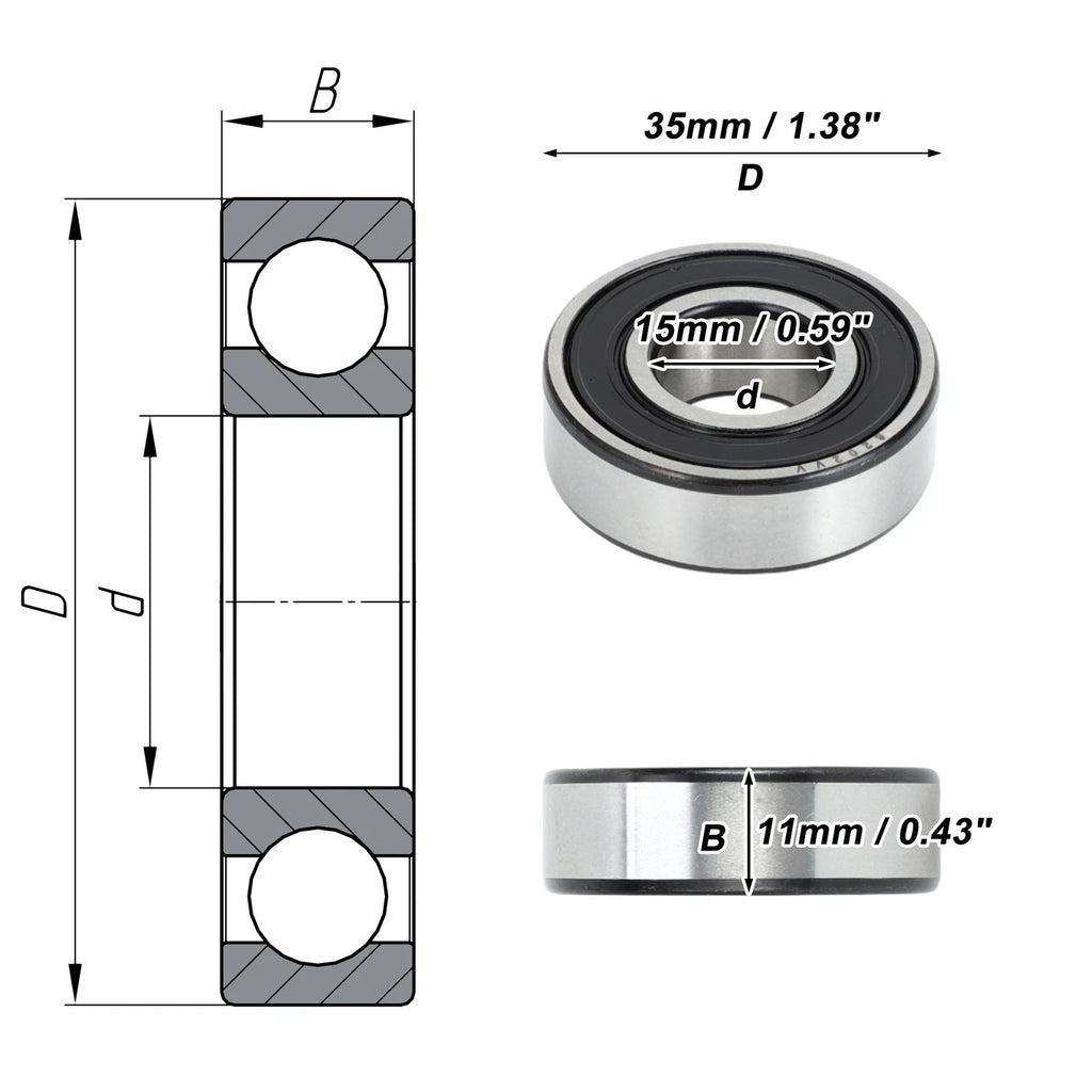 6202VV Deep Groove Ball Bearing for Scooter Skateboard Wheel (15x35x11mm)