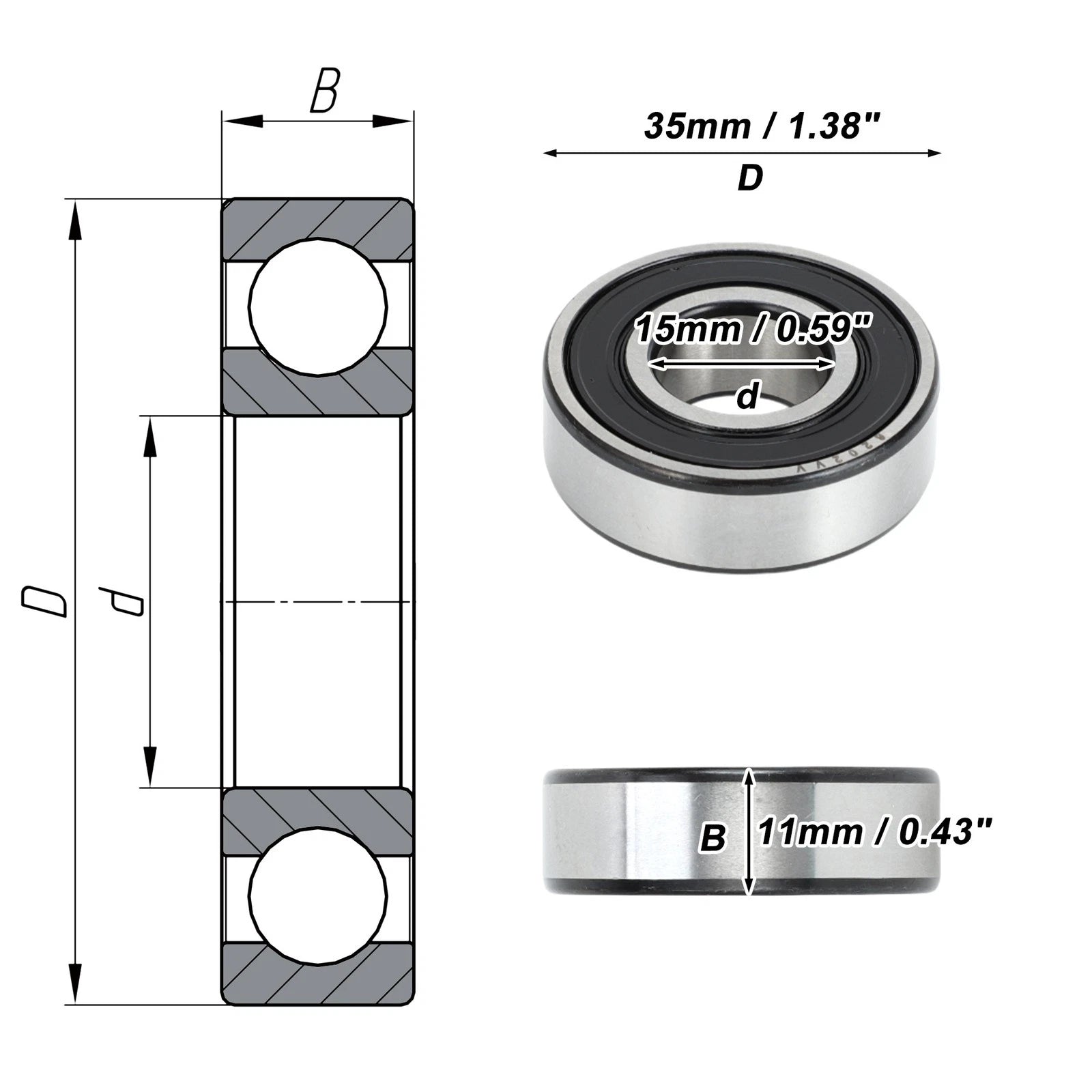 6202VV Deep Groove Ball Bearing for Scooter Skateboard Wheel (15x35x11mm)