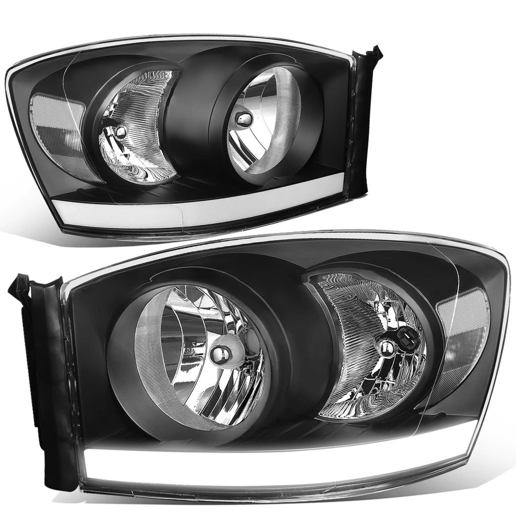 LED DRL Headlight for Dodge Ram Pickup (2006–2009) Black Housing Clear Side