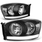 LED DRL Headlight for Dodge Ram Pickup (2006–2009) Black Housing Clear Side