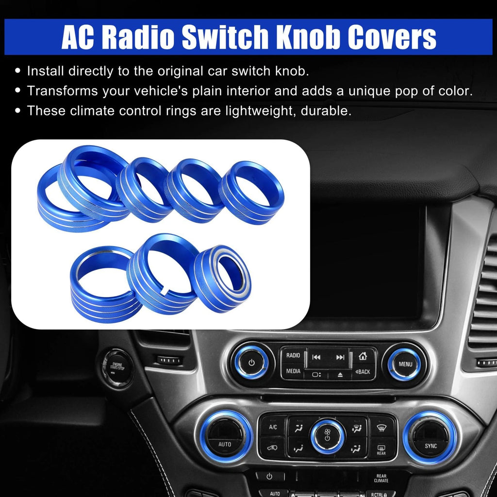 8 Pcs Blue AC Radio Switch Knob Cover for Chevy Silverado, GMC Sierra (2014–2018)