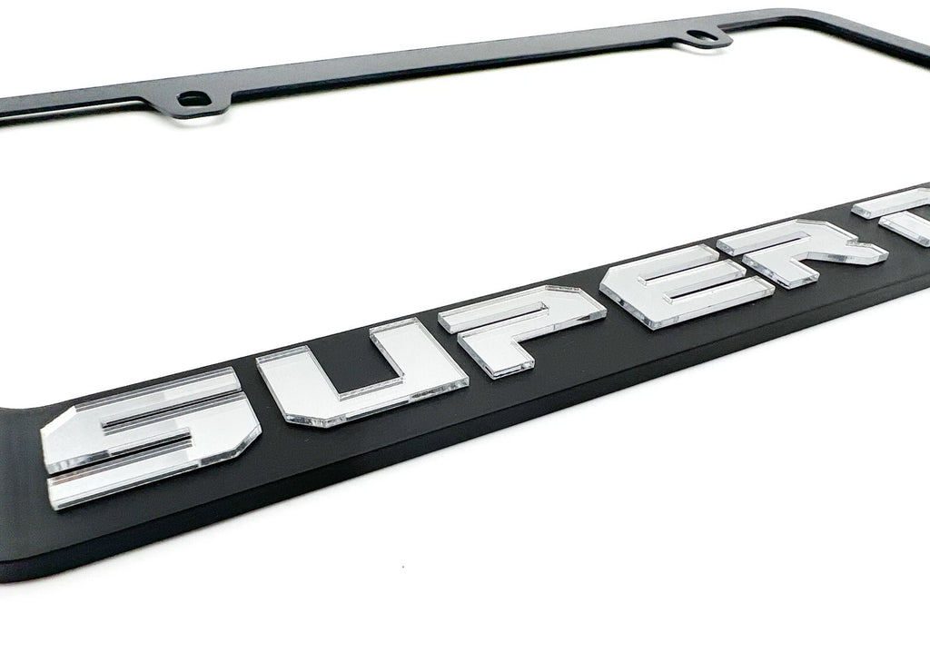 Matte Black License Plate Frame w Large Chrome 3D Ford Super Duty Logo (OEM)