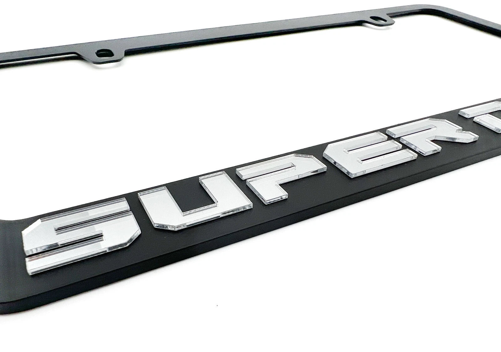 Matte Black License Plate Frame w Large Chrome 3D Ford Super Duty Logo (OEM)