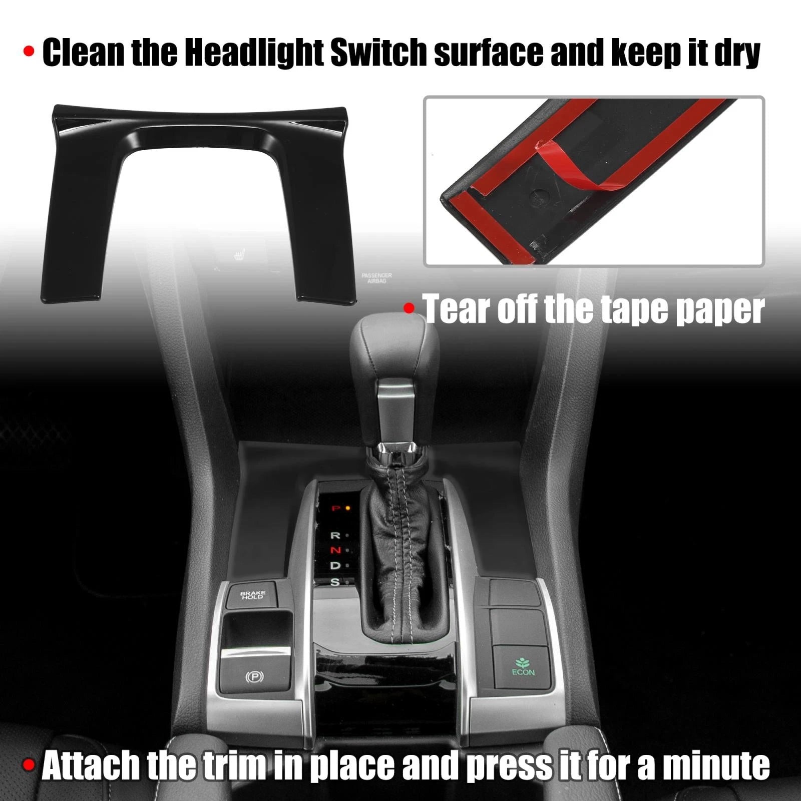 Gear Panel Trim Shift Box Cover Decal for Honda Civic (2016–2021) Black