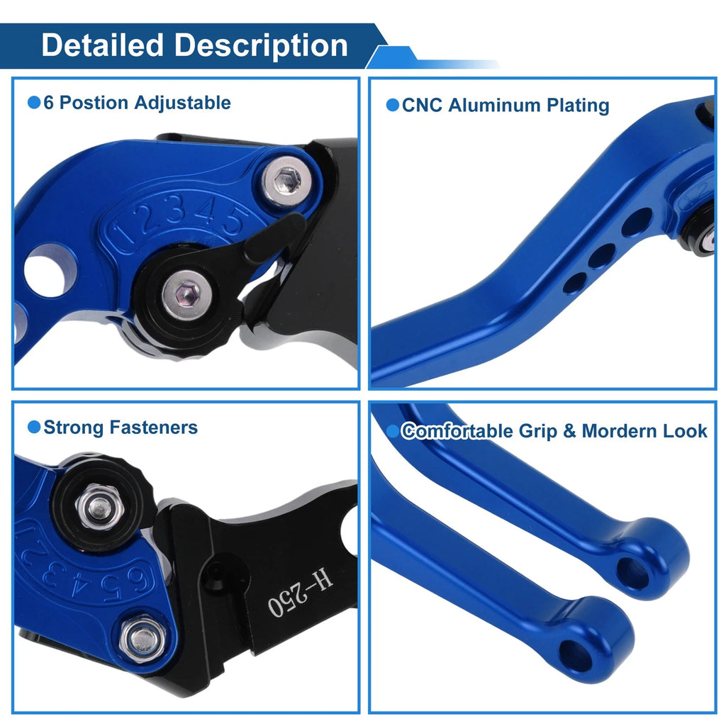 Adjustable Short Brake Clutch Levers Set of 2 for Honda Fury/VTX1300CX (2009–2018) Blue