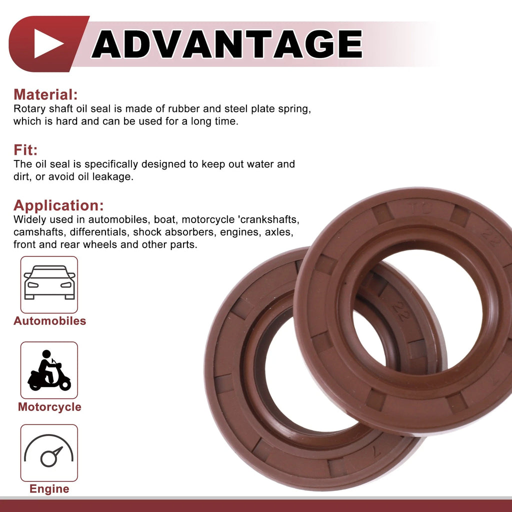 2X Oil Seal Rotary Shaft Seal FKM Rubber 22x40x7mm for Various Models