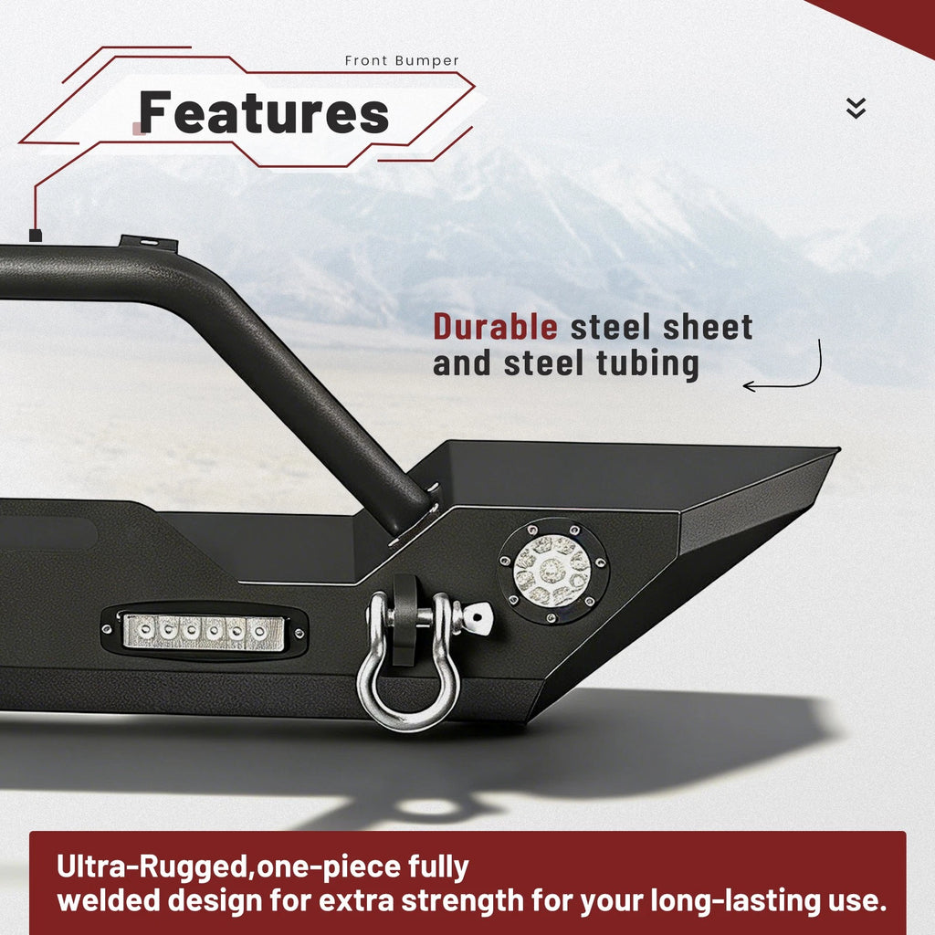 Front Bumper with LED Lights & D-Rings for Jeep Wrangler JK & Unlimited (2007–2024)