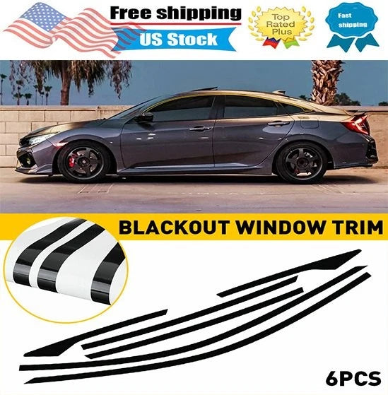 Set of 6 Blackout Window Trim Stickers for Honda Civic Sedan (2016–2021)