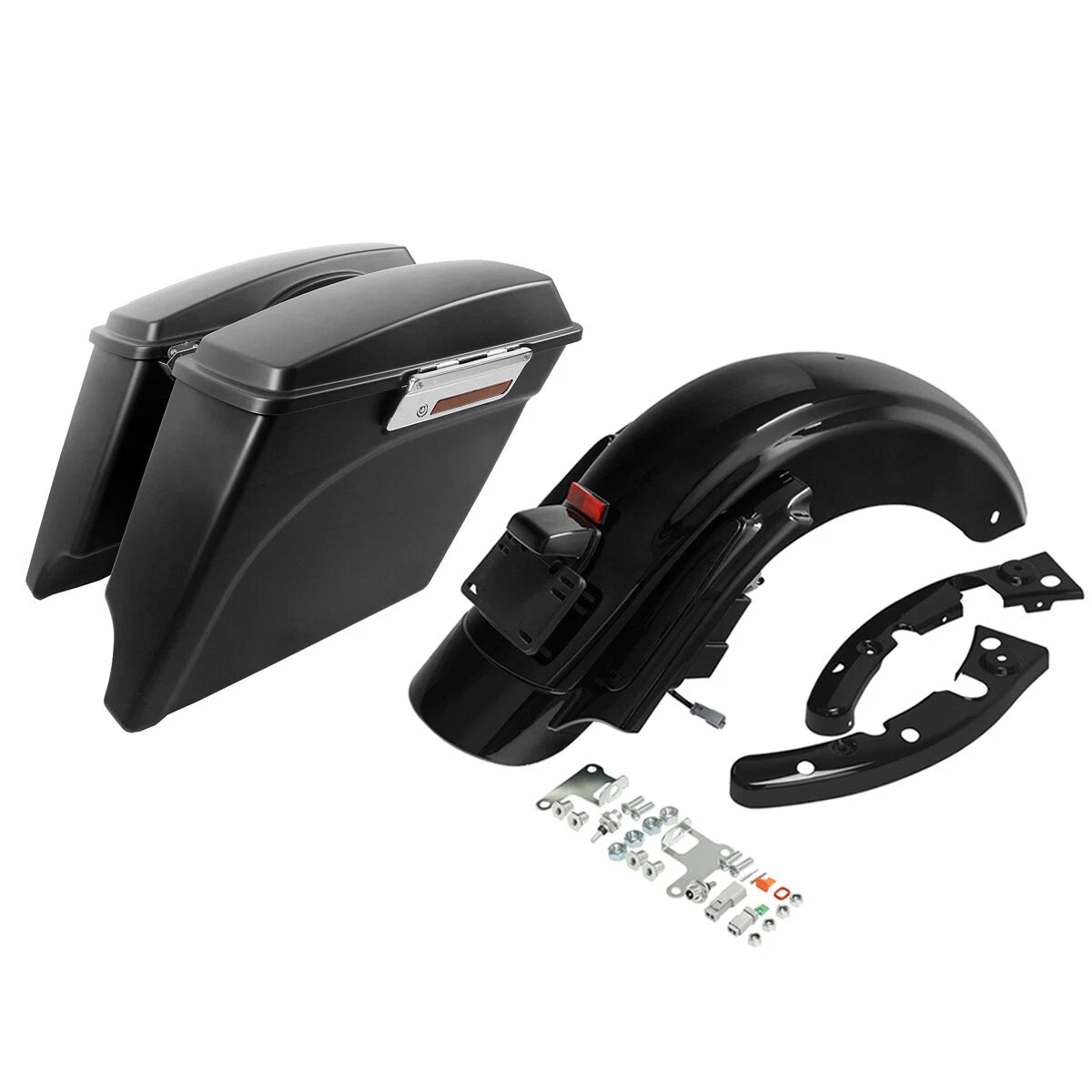 Matte Black 5" Stretched Saddlebags & Rear Fender for Harley Road King (2009–2013)