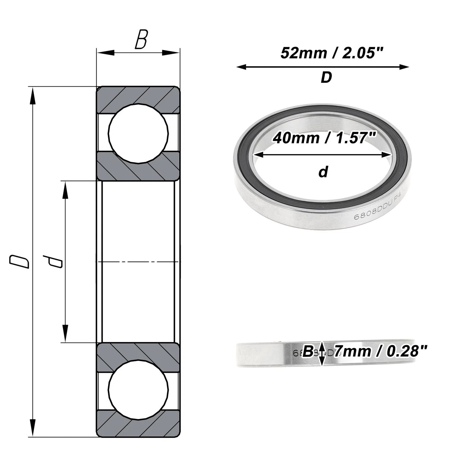 Deep Groove Ball Bearing P4 for Scooter Skateboard Wheel (40x52x7mm)