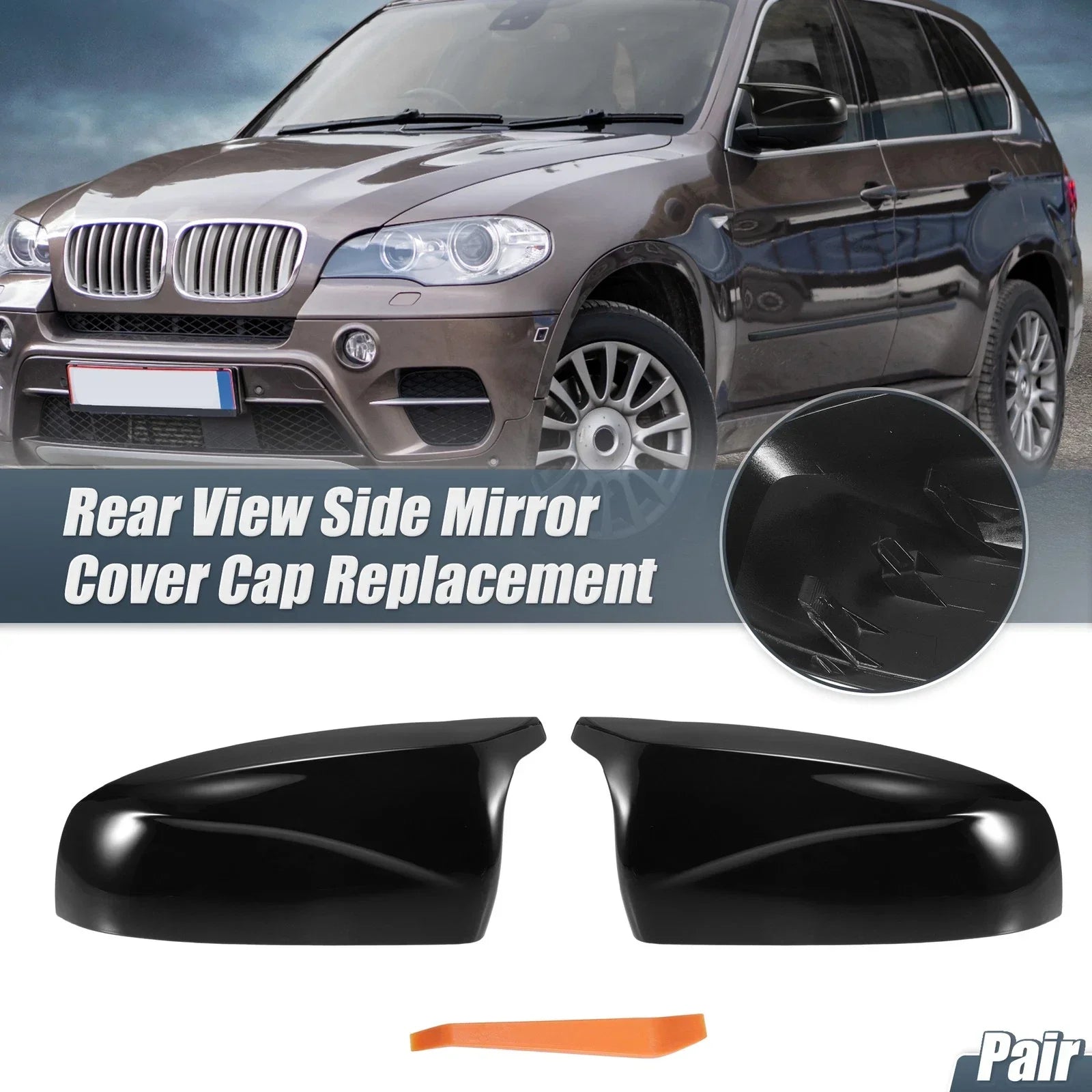 Rearview Mirror Cover Gloss Black for BMW X5 X6 (2008-2013)