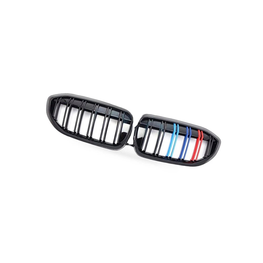 Dual Line Gloss Black Tri-Color Stripe Grille for BMW 3 Series (2019–2023)
