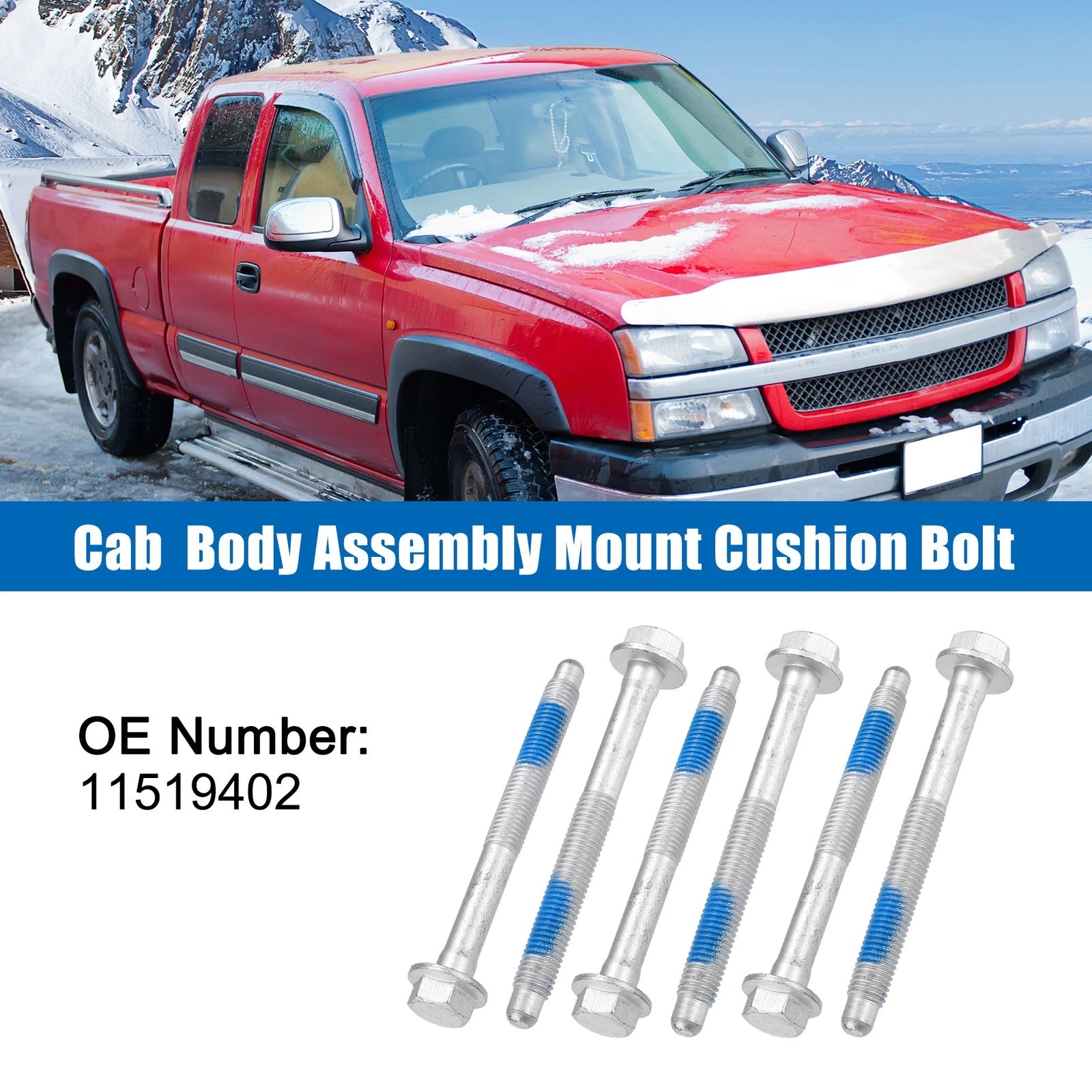 Set of 6 M12x1.75 Car Mount Cushion Bolts No.11519402 for Chevrolet Silverado 1500 (2014–2023)