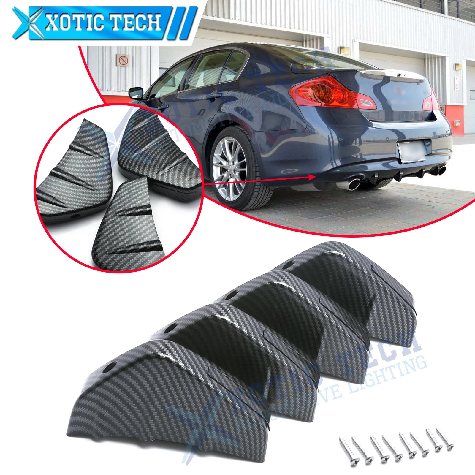 Carbon Fiber Texture Rear Bumper Diffuser for Infiniti G37 (2000–2021)