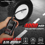 Cordless Air Pump 150 PSI for Car Tires with 4000mAh Battery