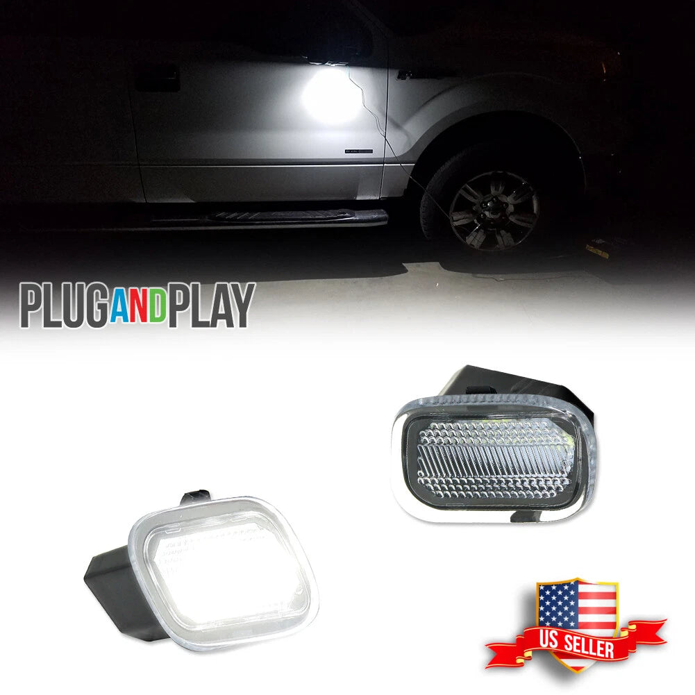 2X White LED Side Mirror Puddle Lights for F-150 F250 F350 F450 (2017–2022)
