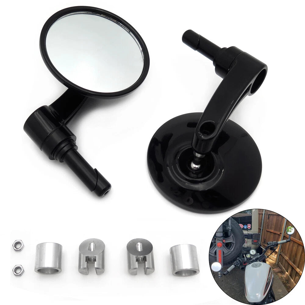 Round Bar End Mirror for Harley (7/8", 1", 22mm, 25mm) Diamond Cut