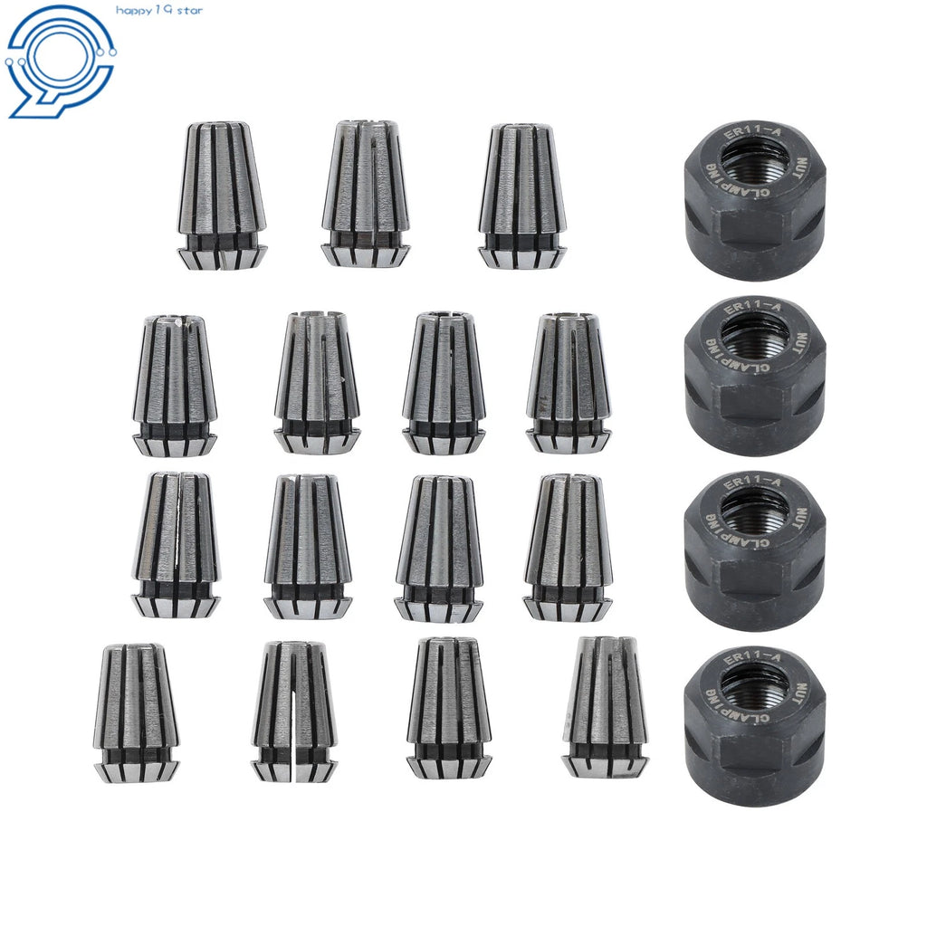 Set of 19 ER11 Collets with M14 Nuts for Micro Machining