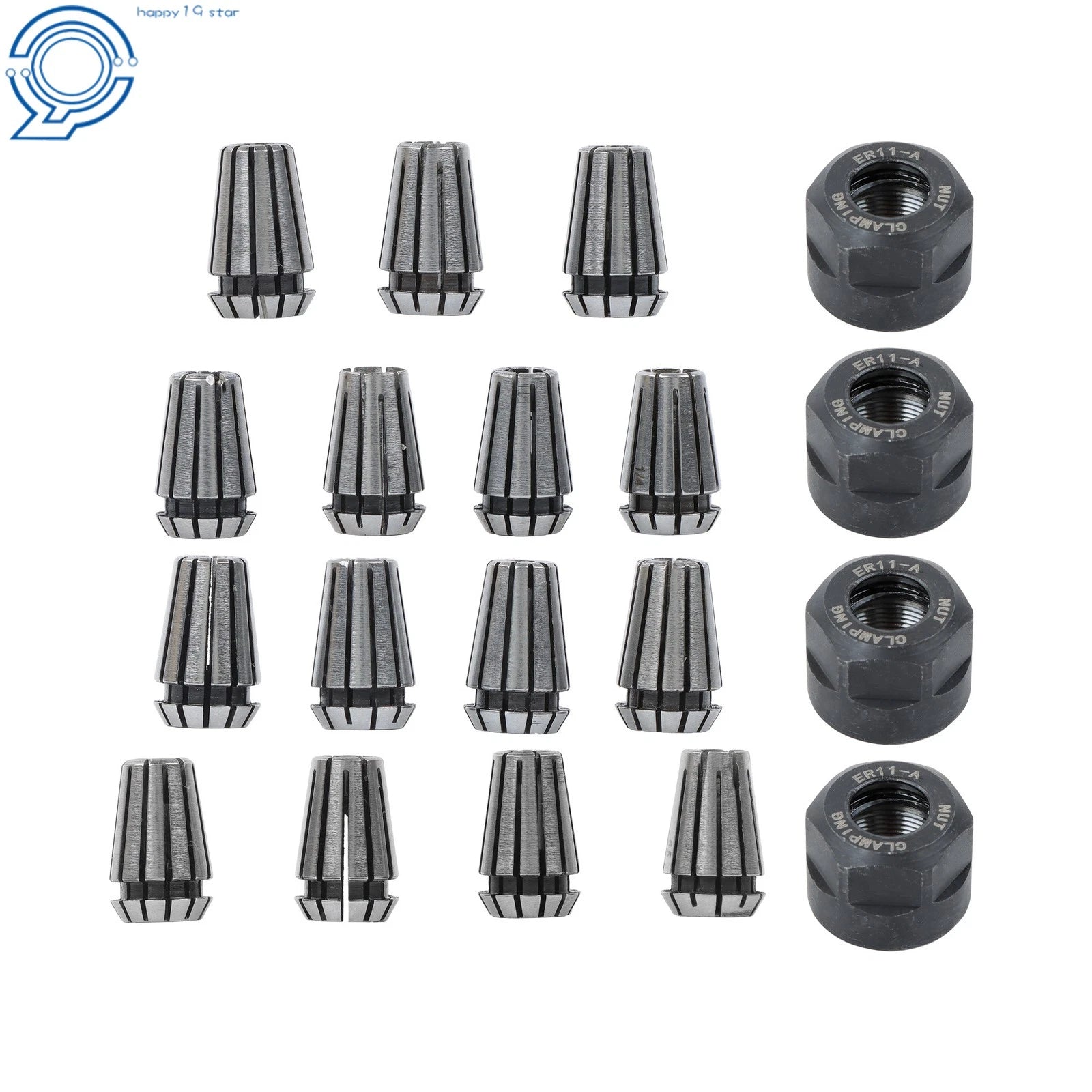 Set of 19 ER11 Collets with M14 Nuts for Micro Machining