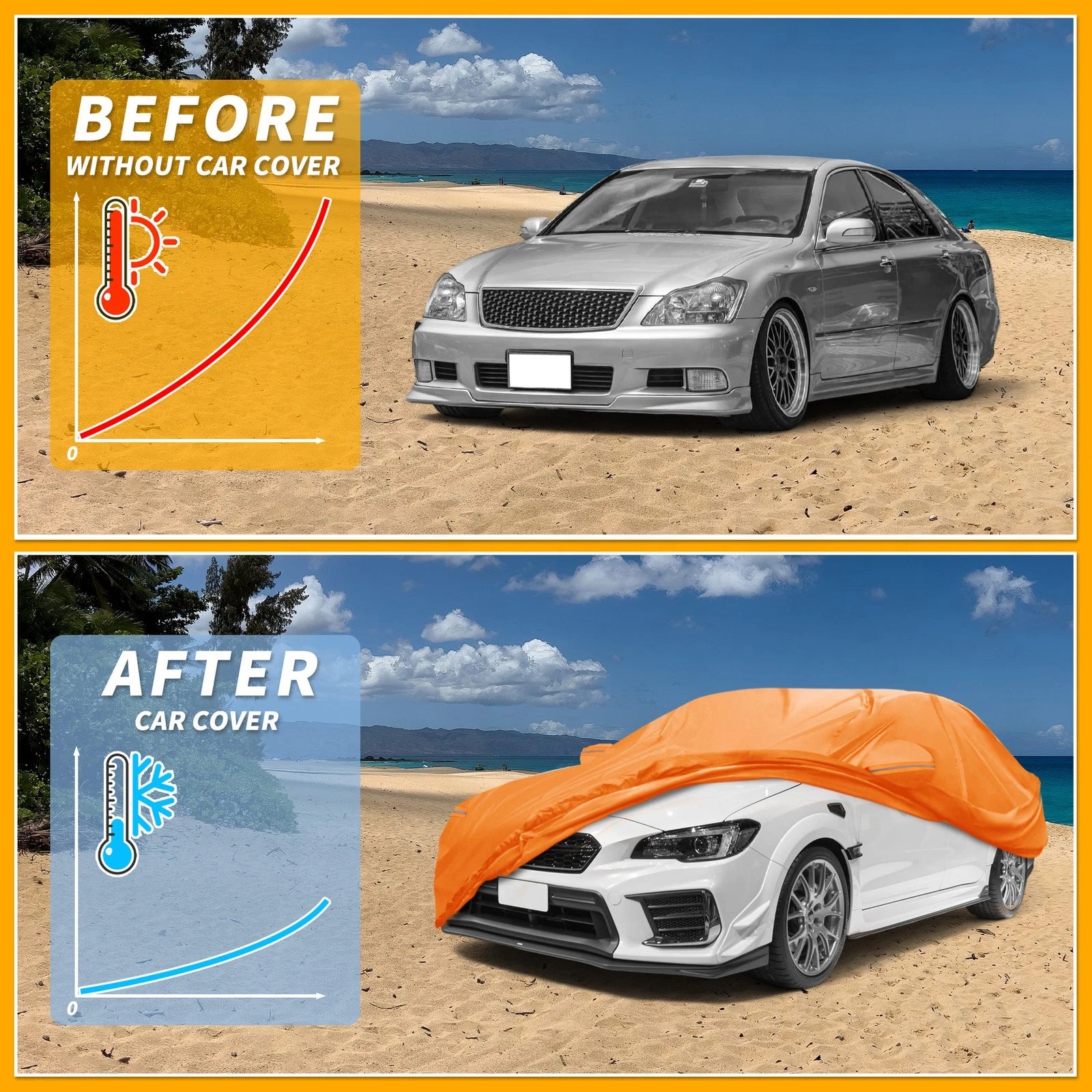 Waterproof Car Cover for Subaru WRX (All Weather, Orange, Zipper)