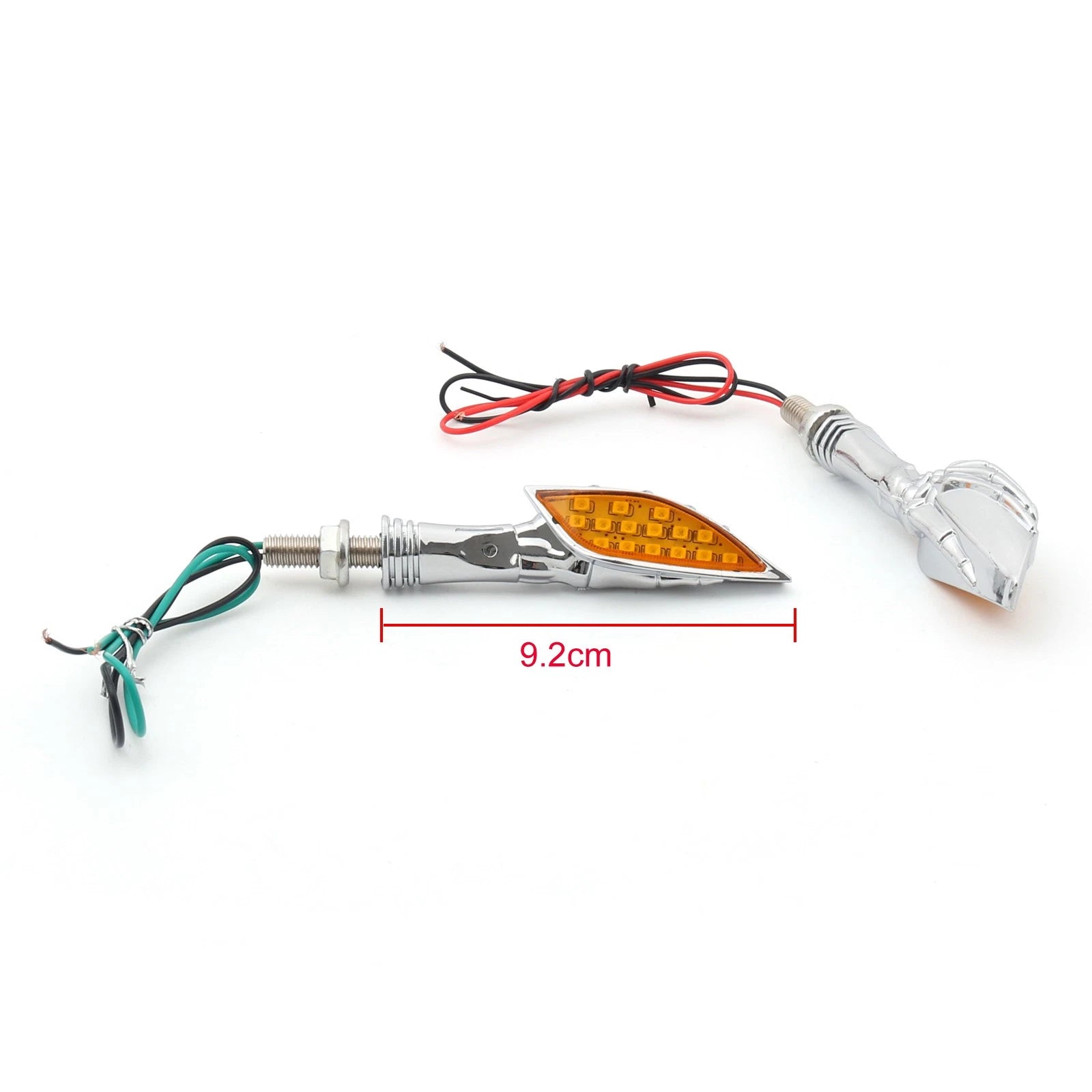 Universal Motorcycle Chrome Skeleton Hand LED Turn Signals (Amb)