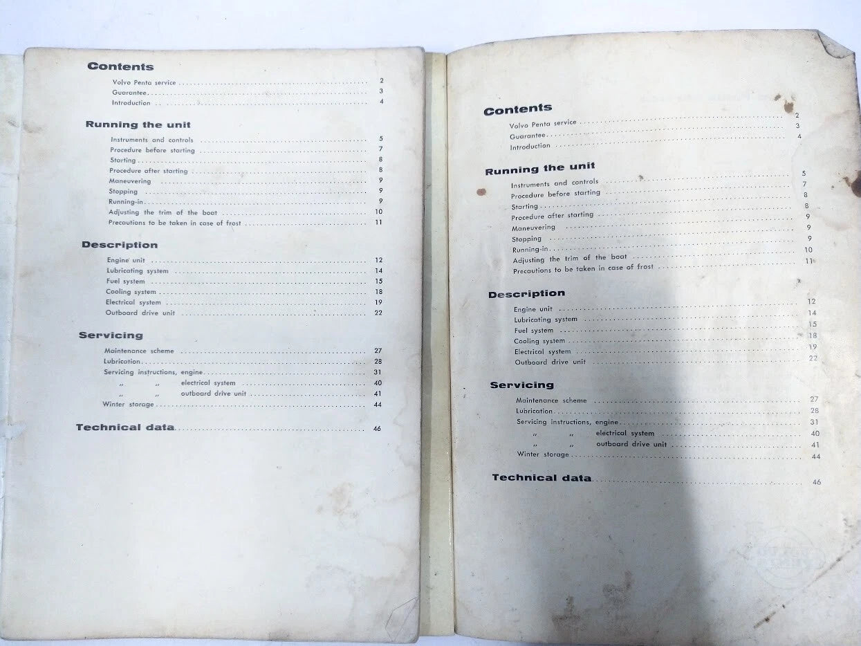 Instruction Books for Volvo Penta 1640B & 1640C, Volvo 110 Aquamatic