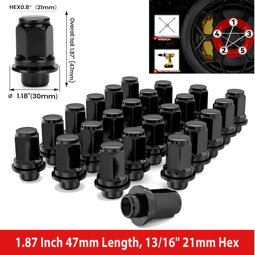 1.85" Xtra Tall Black Lug Nuts for Toyota 4Runner Tacoma TRD (2009–2020)