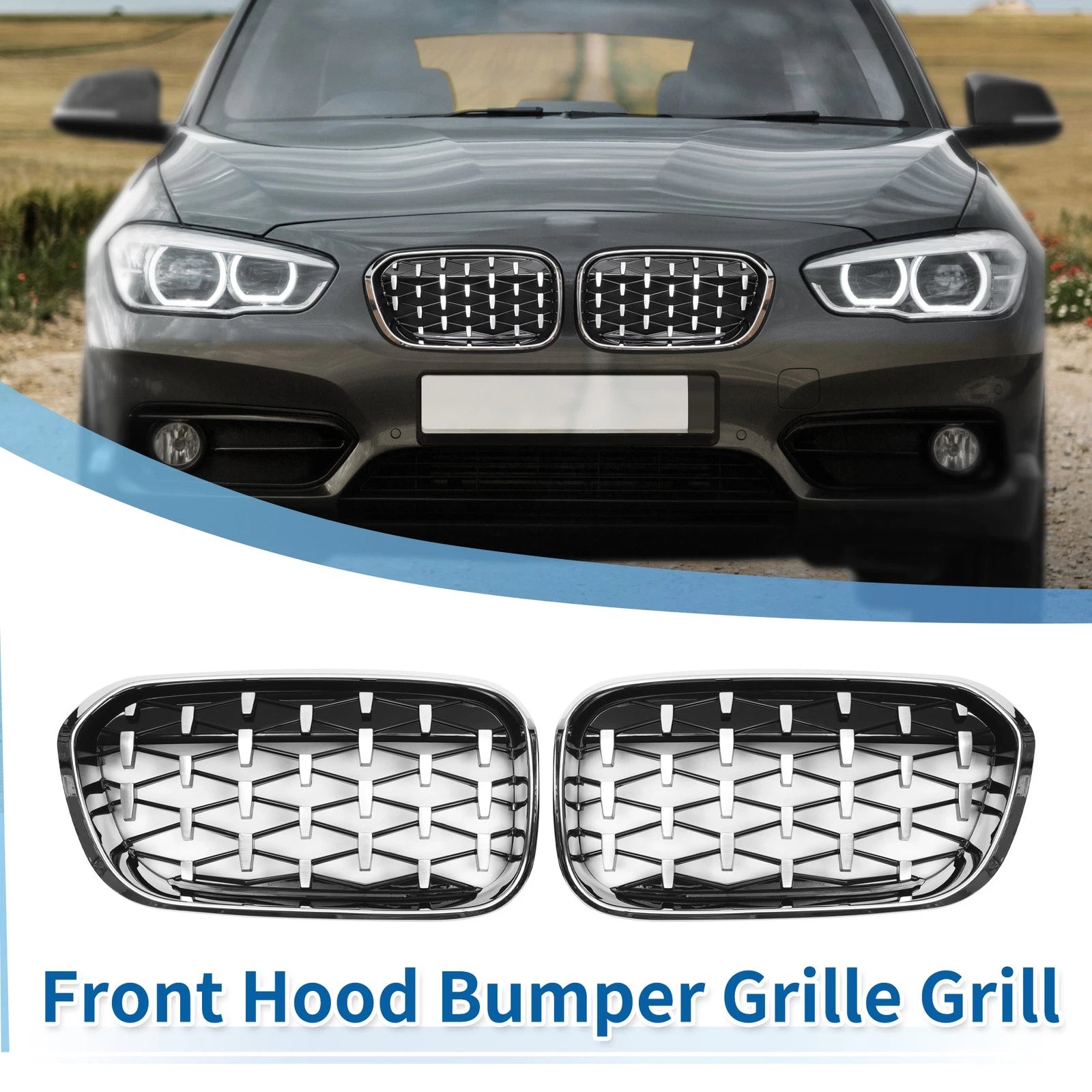 1 Pair Front Upper Bumper Grille for BMW 1 Series F20 (2015–2018) Diamond Star
