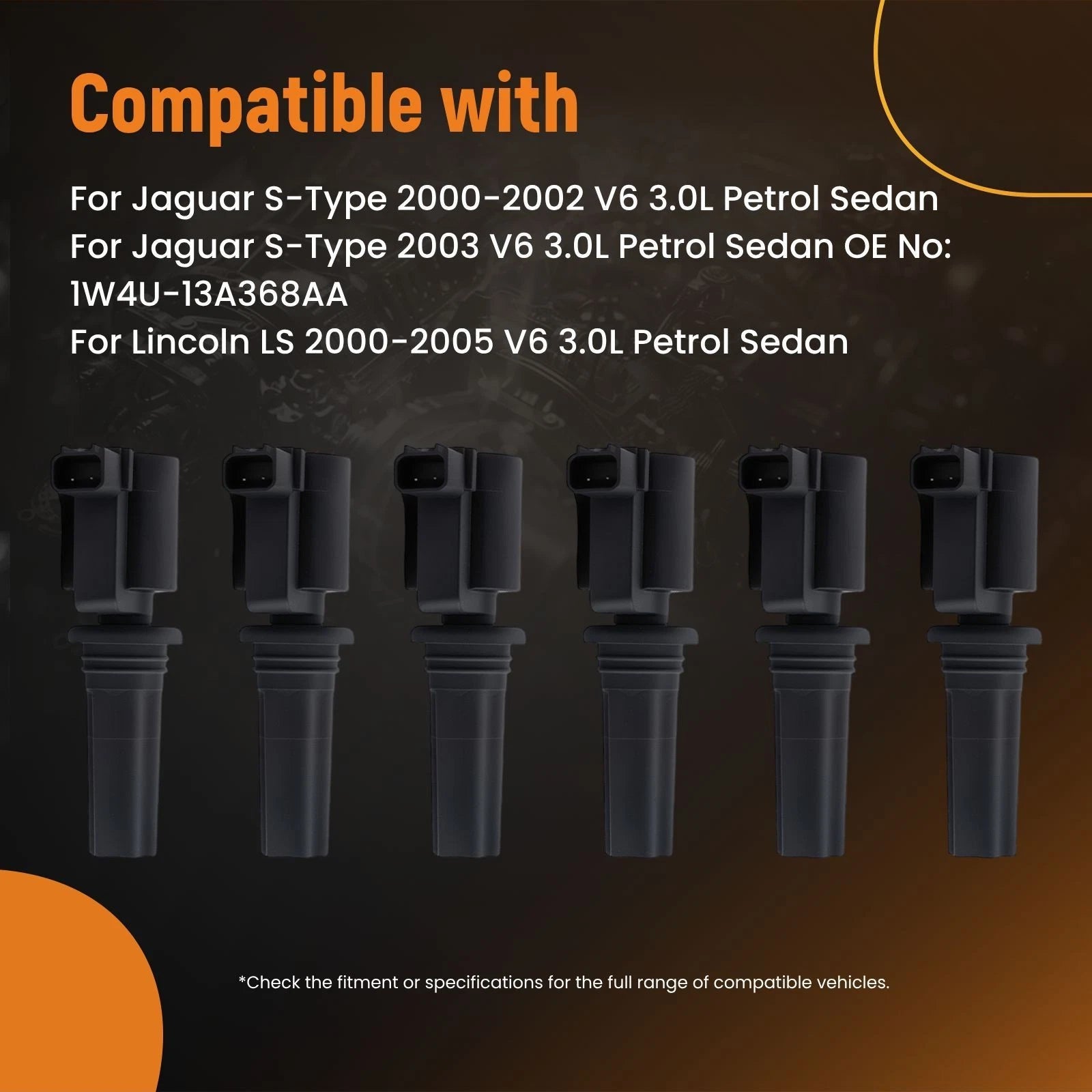 Set of 6 Coilpacks for Jaguar S-Type V6 3.0L (2000–2003) 1W4U13A366AA AJ86929