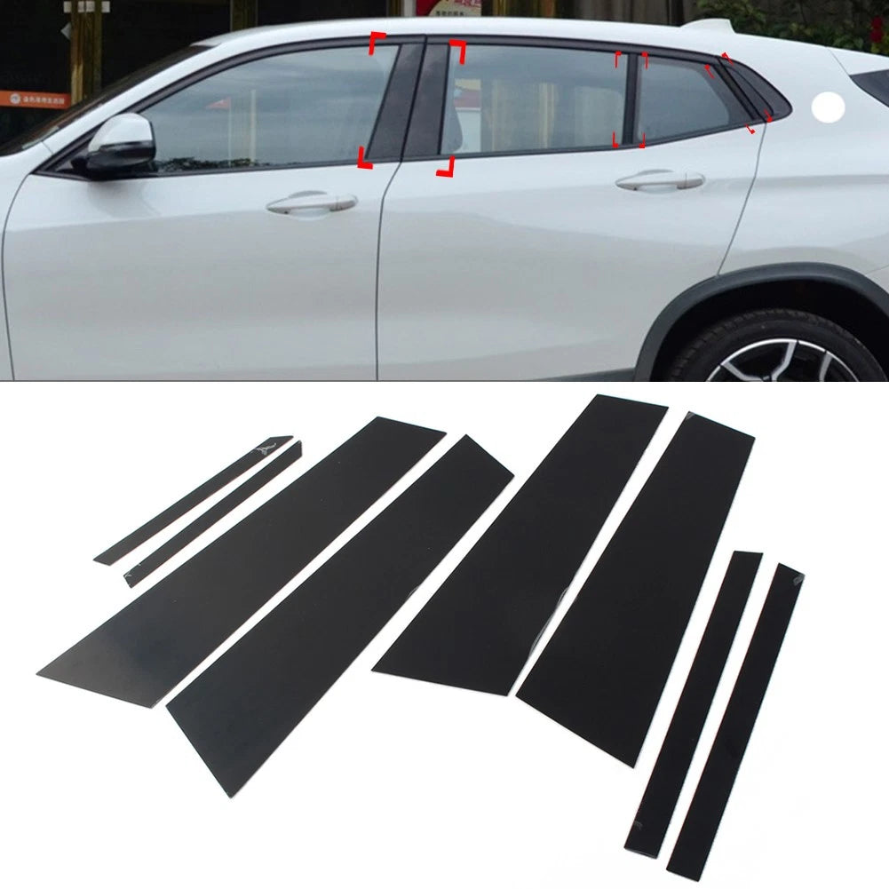 Set of 8 Car Door Window Pillar Trim Covers for BMW X2 F39 (2018–2021) Bright Black