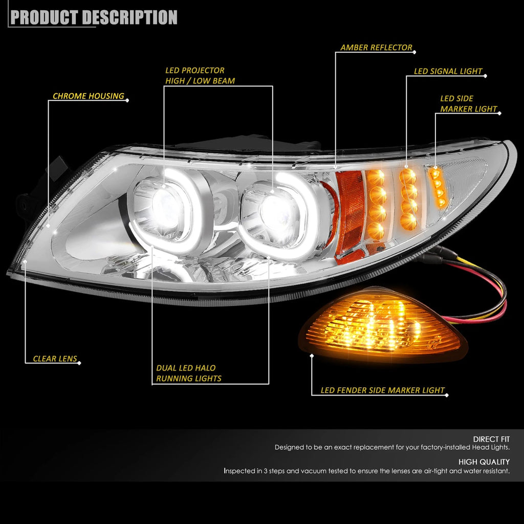 LED DRL Projector Headlights + Side Marker for International 4300 4400 4100 (2002–2016)