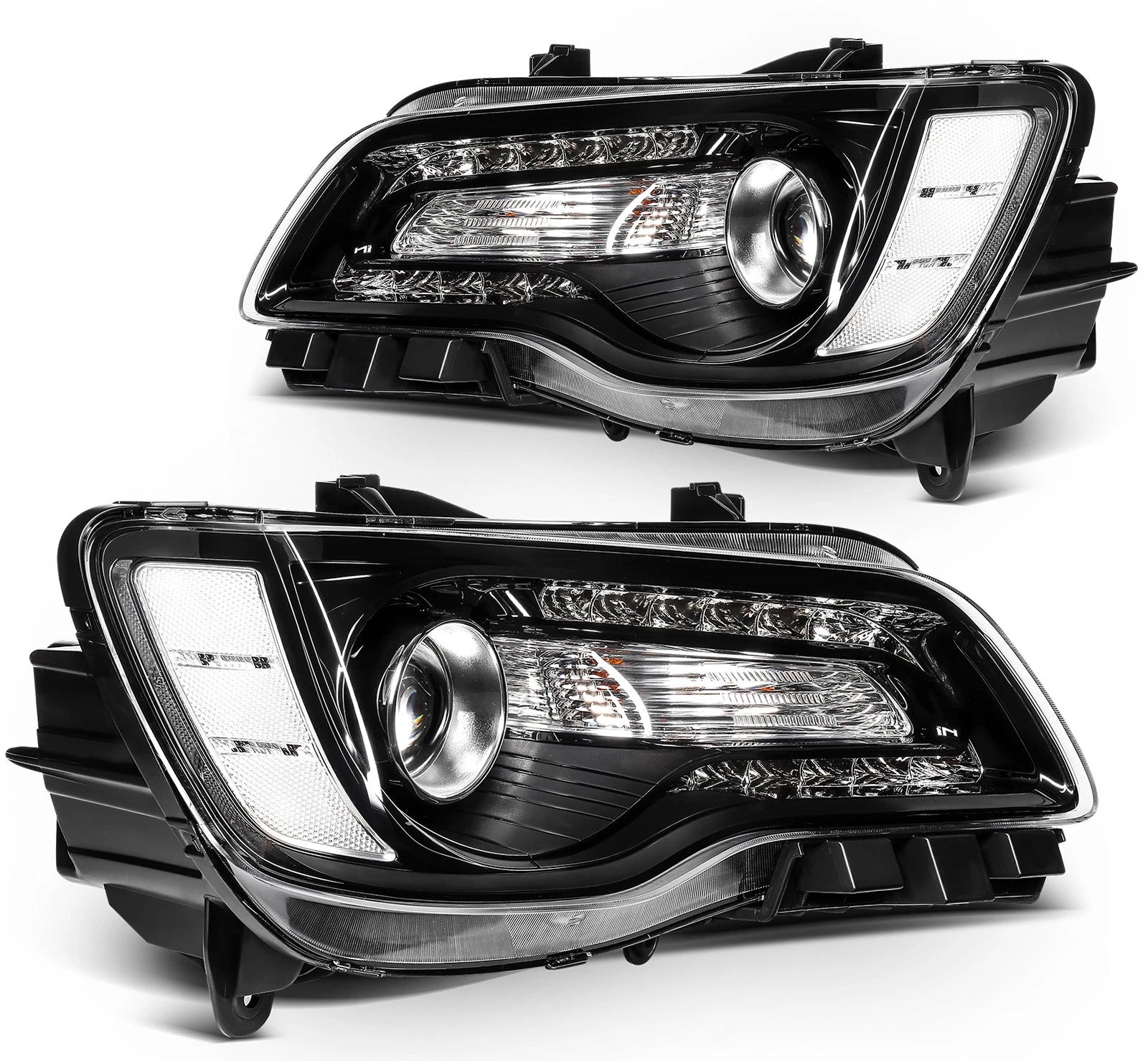 2X Headlights with Bulbs for Chrysler 300 (2015–2023) Black