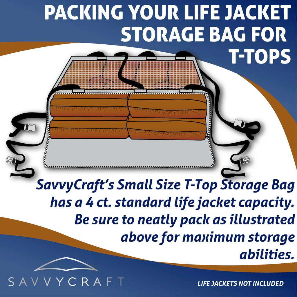 T-Top Storage Bag for Bimini Top (Holds 4 Type II PFD Life Jackets)