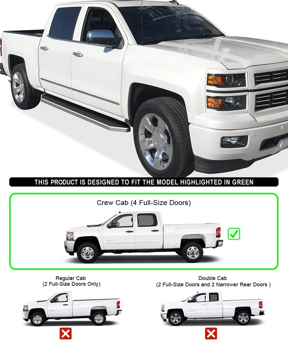 6" Polished Side Step Bars for Chevy Silverado GMC Sierra (2007-2018)