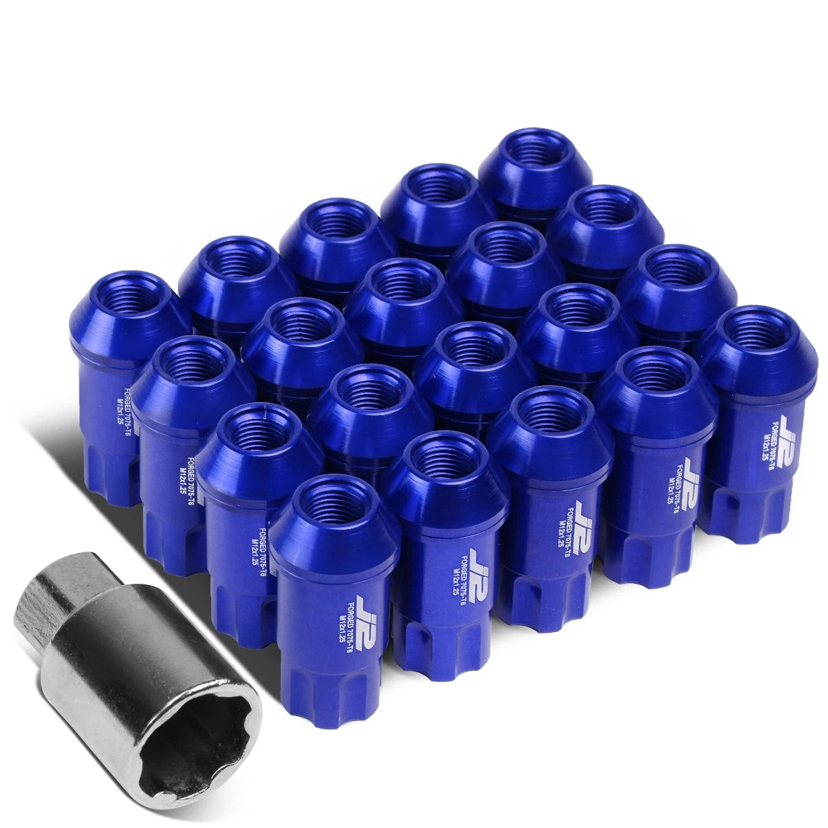 20 Pcs J2 7075 Forged Aluminum M12x1.25 Spline Drive Lug Nut Set - Blue