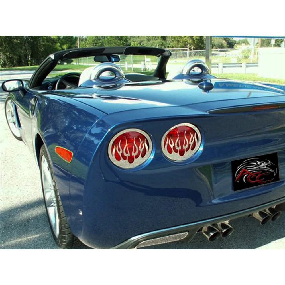 Polished Stainless Steel Flame Style Tail Light Covers for 05-13 Chevy Corvette