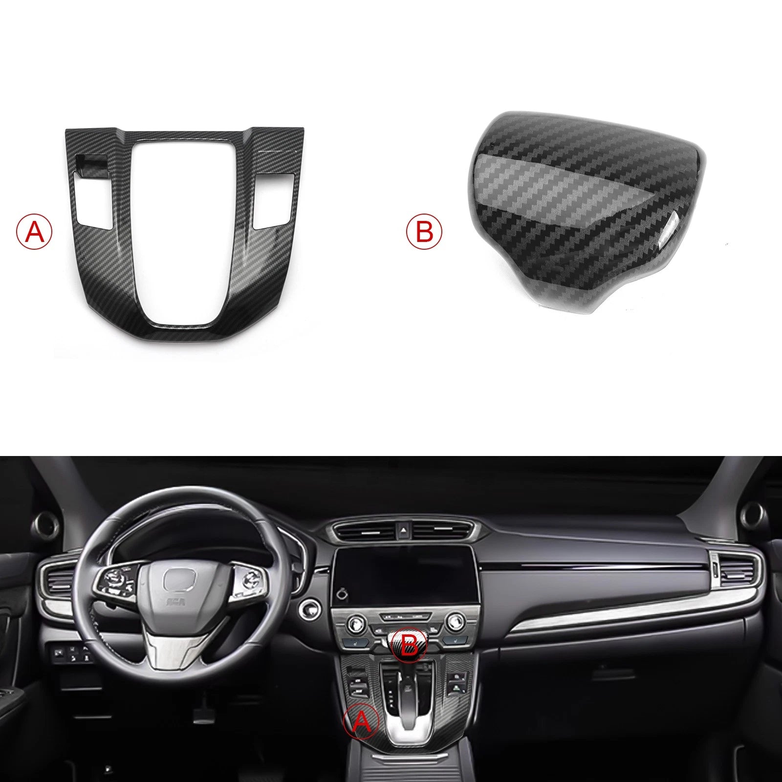 Carbon Fiber Grain Gear Shift Knob Media Panel Cover for Honda CR-V (2017-2022)