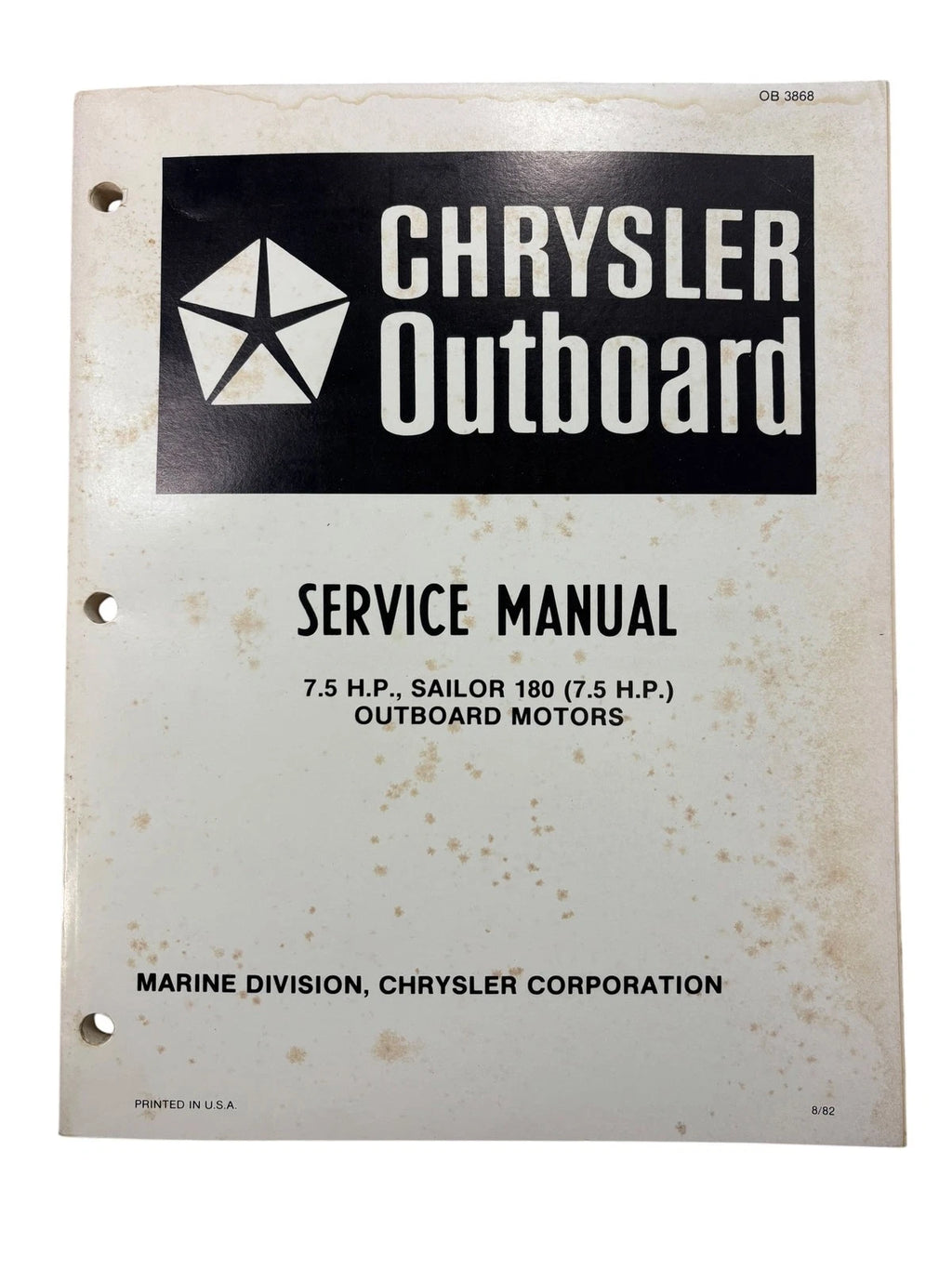 Service Manual for Chrysler Outboards OB3868 (7.5 HP) and Sailor 180