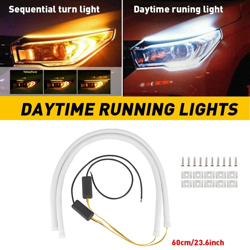 2X White 60cm LED Strip Daytime Running Light for Car