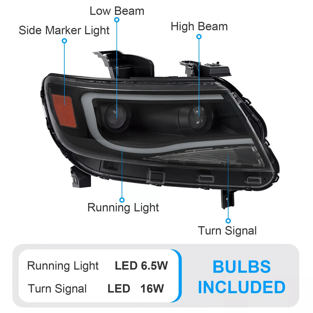 LED Tube DRL Dual Projector Headlights for Chevy Colorado (2015–2022)