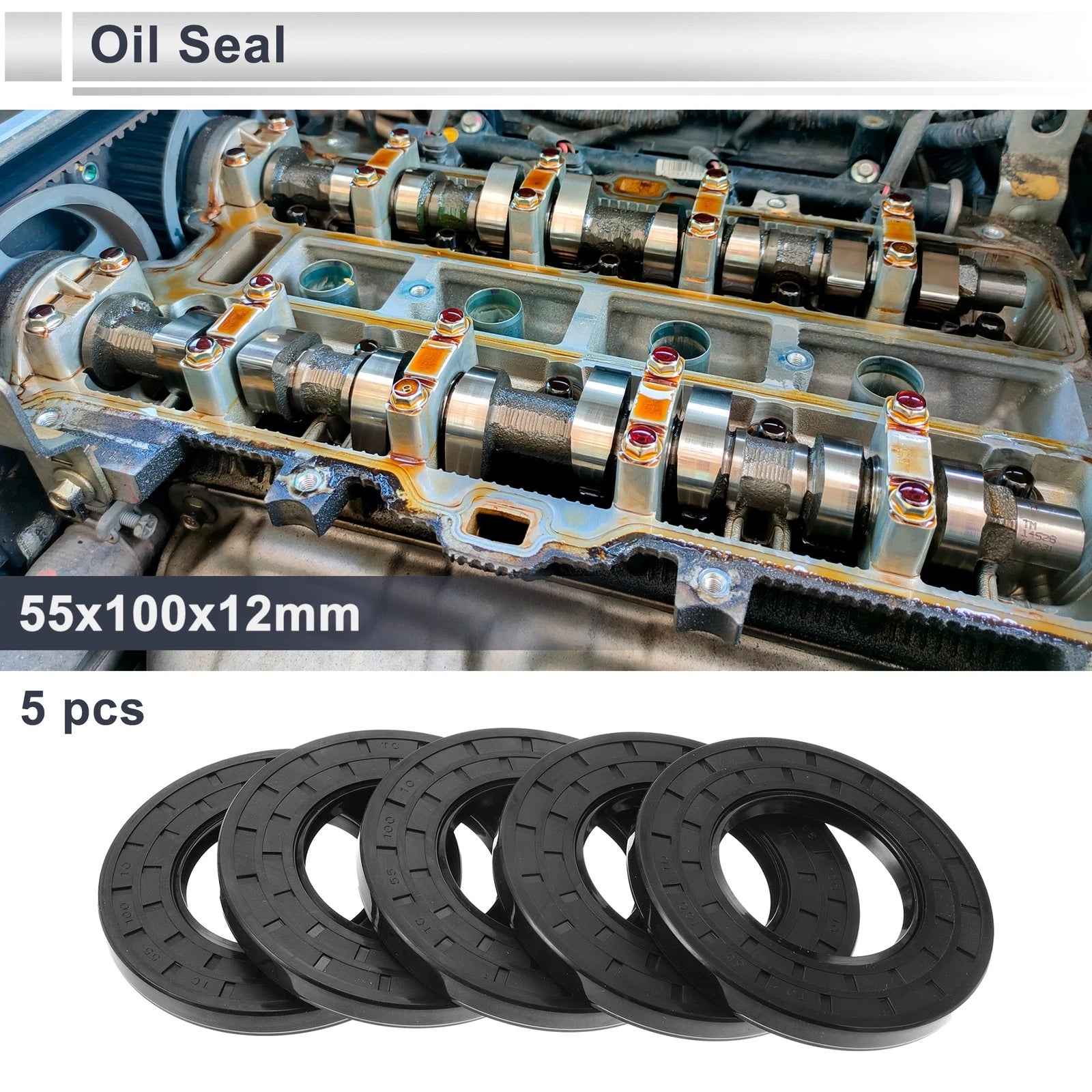 Set of 5 Oil Seal Rotary Shaft Seal for Various Models (55x100x12mm)
