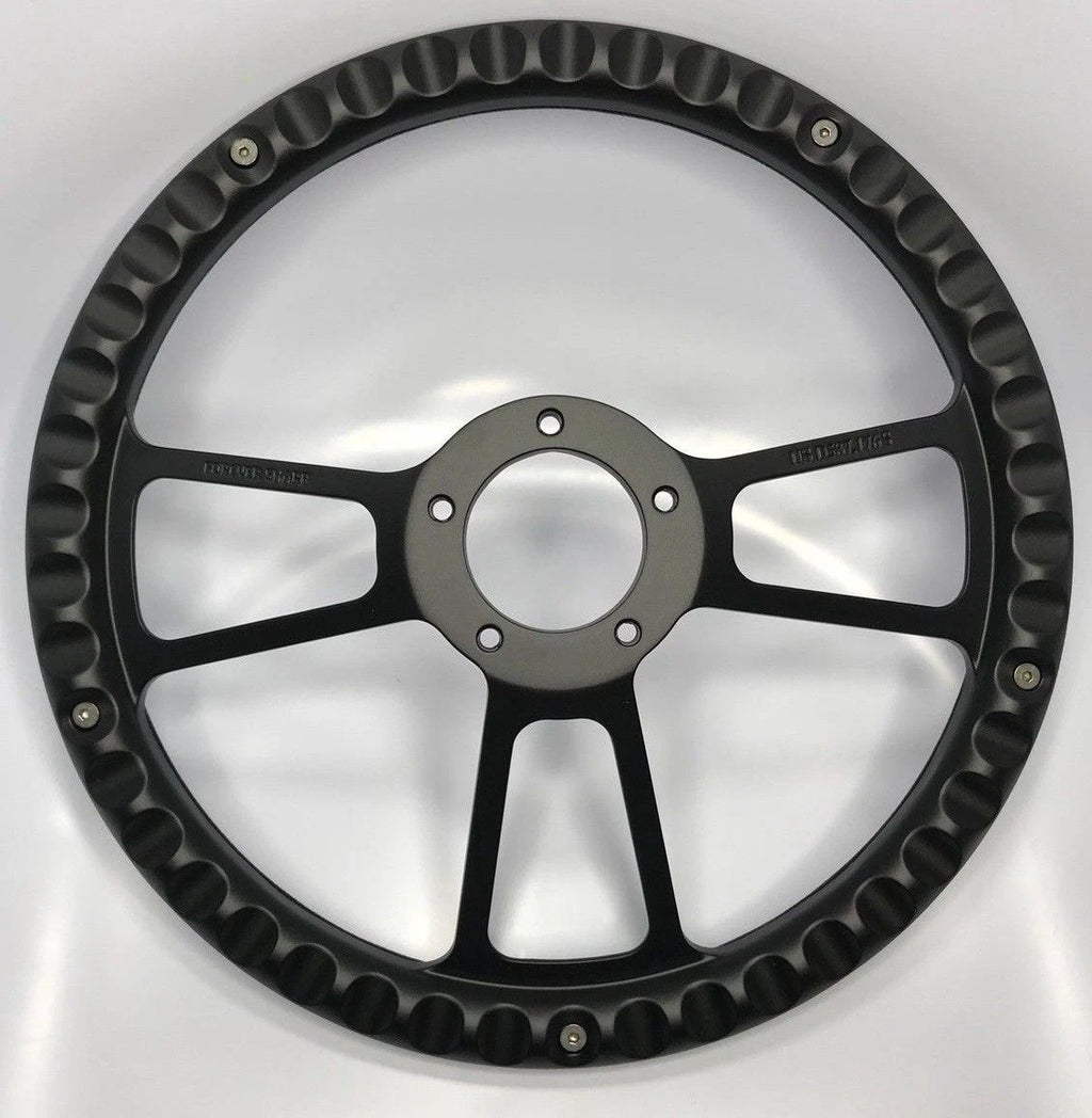 Billet Steering Wheel 14 Inch Black with Red Wrap for Universal Fit (—)