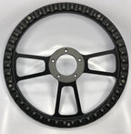 Billet Steering Wheel 14 Inch Black with Red Wrap for Universal Fit (—)