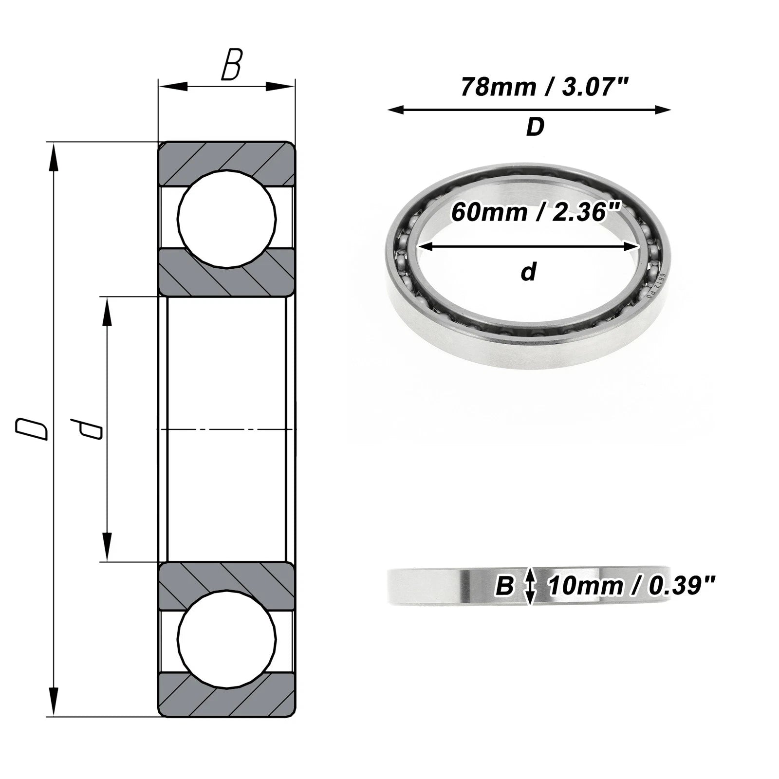 Deep Groove Ball Bearing 6812 P0 for Scooter Skateboard Wheel (60x78x10mm)